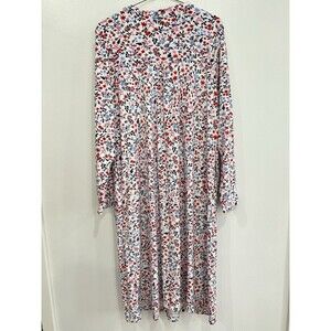 Aria Collection Women's Floral Fleece Nightgown Button Long Sleeve White Size L